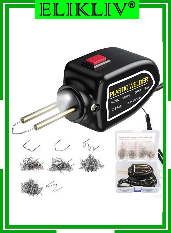 ELIKLIV 100W Portable Plastic Welder, Thermoset Plastic Repair Kit, 220V Plastic Welding Kit with 800 Welding Staples, 4 Types of Welding Staples for Repairing Car Bumpers and Kayak, Fast Heating and Convenient Plastic Welding Tool - Image 1
