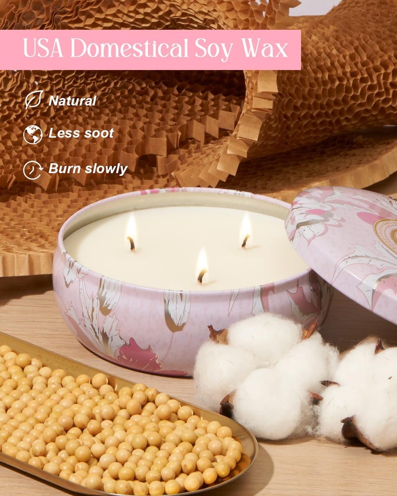M&SENSE Cherry Blossom Scented Candles 12 oz, Large 3 Wick Soy Tin Candle, Over 40 Hour Burning Time, 100% Natural Vegan Wax, Relaxing Aromatherapy Aesthetic Candle Gift for Women and Men - Image 4