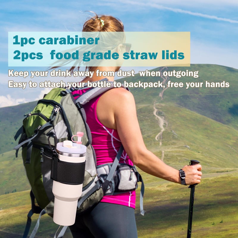LUCKINEE Water Bottle Carrier Holder with Shoulder Strap Water Bottle Handle Strap Sling for Stanley 30&40oz Tumblers with 2pc Straw Covers Toppers for Stanley Cup Holder (Black) - Image 5
