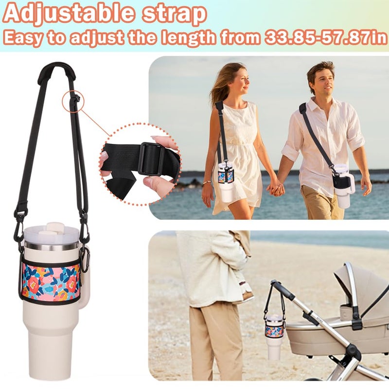 LUCKINEE Water Bottle Carrier Holder with Shoulder Strap Water Bottle Handle Strap Sling for Stanley 30&40oz Tumblers with 2pc Straw Covers Toppers for Stanley Cup Holder (Black) - Image 3
