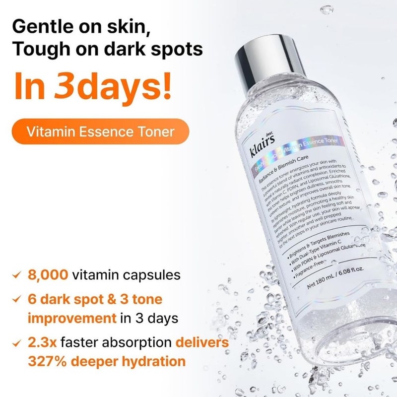 Klairs Freshly Juiced Vitamin Essence Toner (180ml) - Image 2