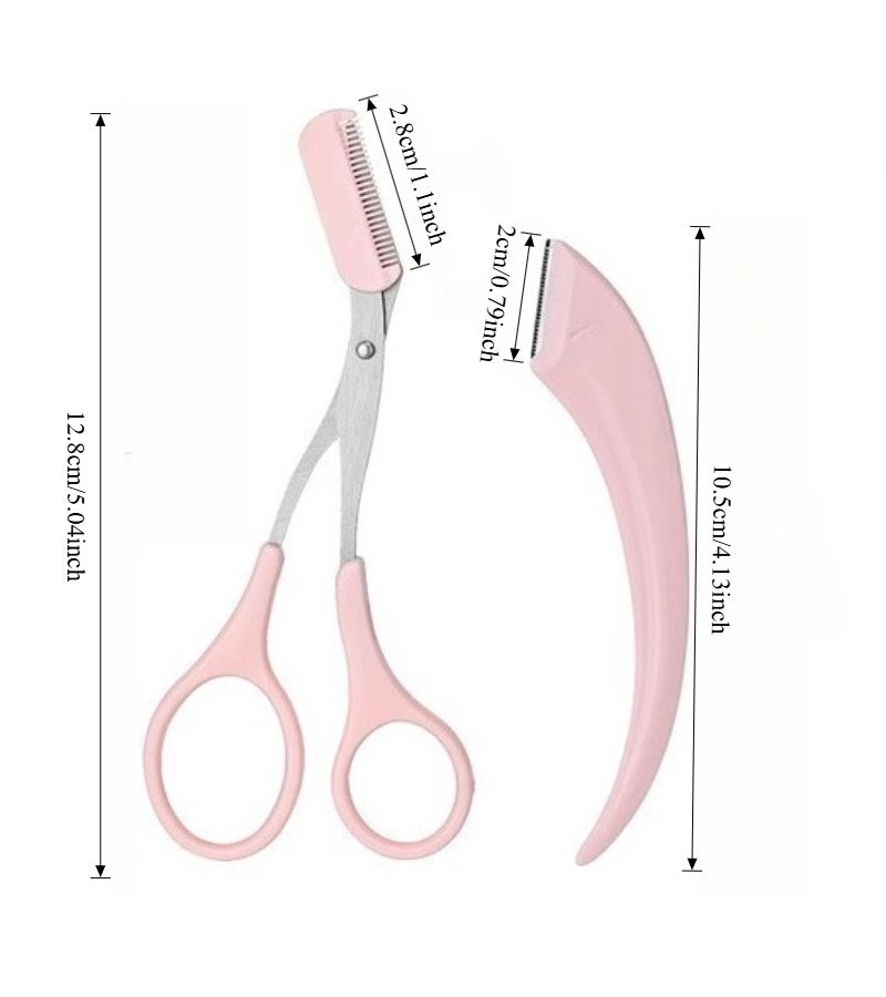 Pink Eyebrow Scissors And Razor Set With Postcard For Women Precision Grooming Tool - Image 2
