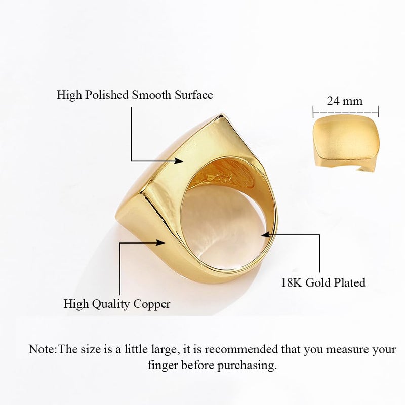 Aprilery Gold and Silver Rings for Women, Chunky Signet Statement Rings Gold Plated Band Ring Wide Metal Square Rings Cocktail Costume Jewelry - Image 4