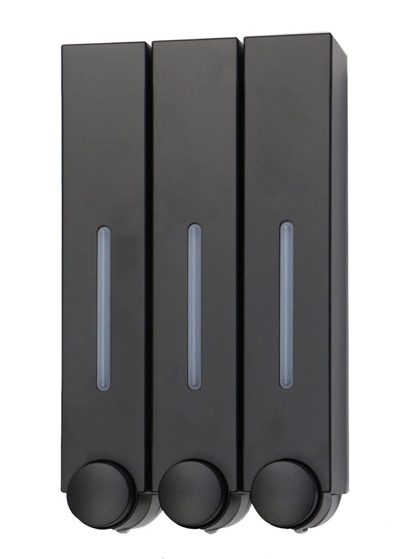 Captaintech Wall Mounted Liquid Soap Shampoo Dispensers, 3 Chamber 3x420 ml per Cup, Shower Dispenser Container No Drill Wall Mounted Shower Pump Dispenser and Organizer for Toilet Home Bathroom Kitchen (Black) - Image 1