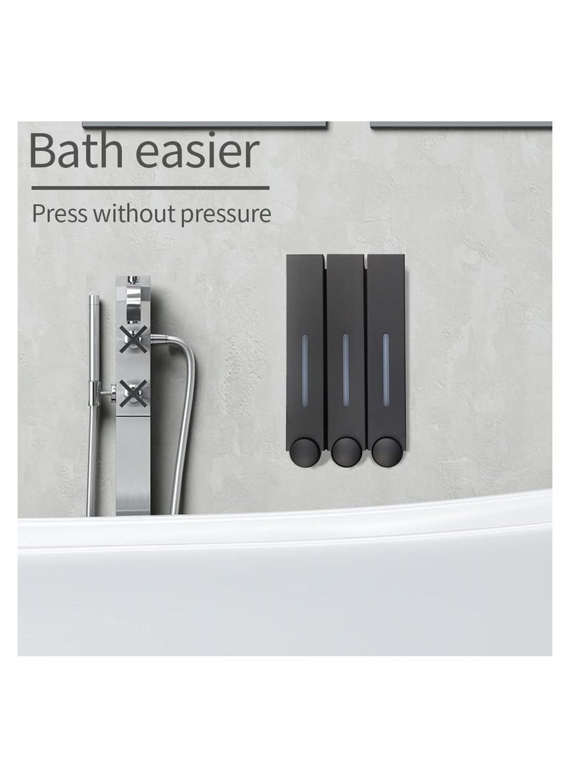 Captaintech Wall Mounted Liquid Soap Shampoo Dispensers, 3 Chamber 3x420 ml per Cup, Shower Dispenser Container No Drill Wall Mounted Shower Pump Dispenser and Organizer for Toilet Home Bathroom Kitchen (Black) - Image 4