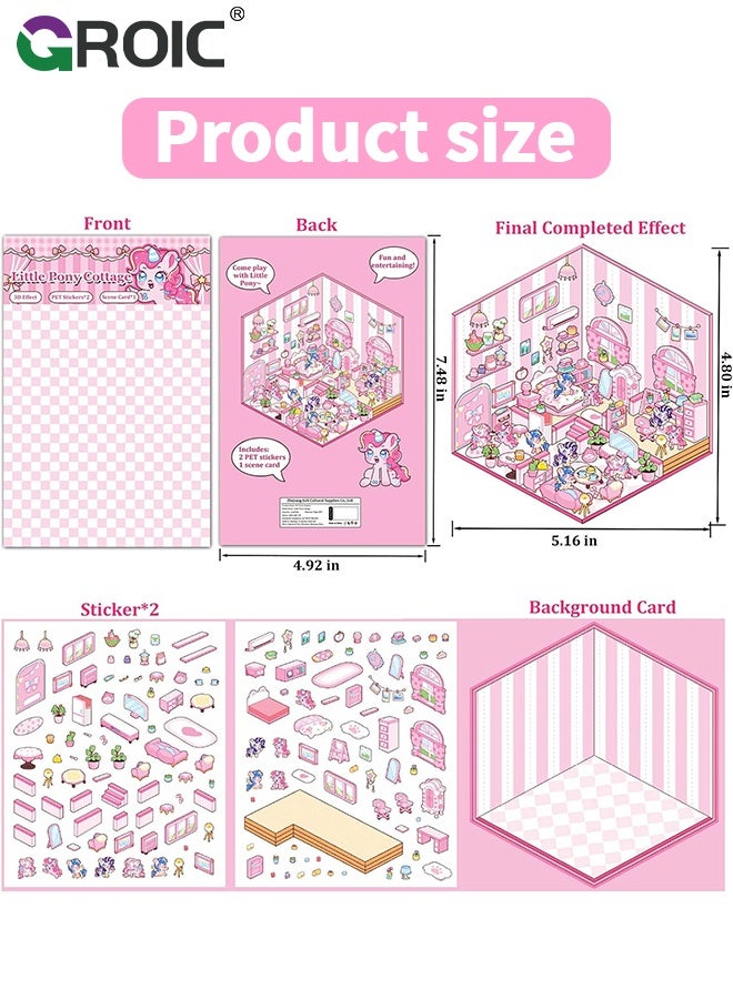 GROIC 6 Sets 3D Sticker Scene, Miniature Scene Sticker for Girls Make Your Own Mini Room Scene Stickers for Kids, DIY 3D House Stickers Set, Reusable, Waterproof for Adult Relief Stress - Image 4