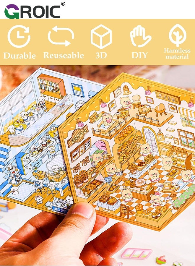 GROIC 6 Sets 3D Sticker Scene, Miniature Scene Sticker for Girls Make Your Own Mini Room Scene Stickers for Kids, DIY 3D House Stickers Set, Reusable, Waterproof for Adult Relief Stress - Image 2