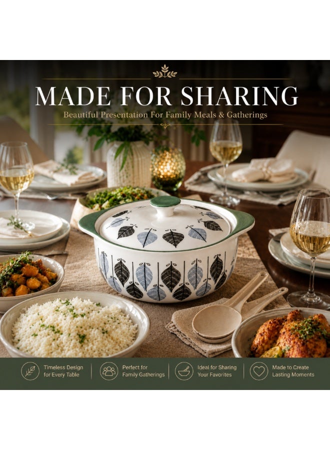 Ceramic Soup Pot with Lid 9.5 Inch, Decorative Leaf Design Round Ceramic Serving Bowl with Cover, Microwave Oven Dishwasher and Freezer Safe Food Grade Ceramic Cookware for Soup Stew Curry - Image 5