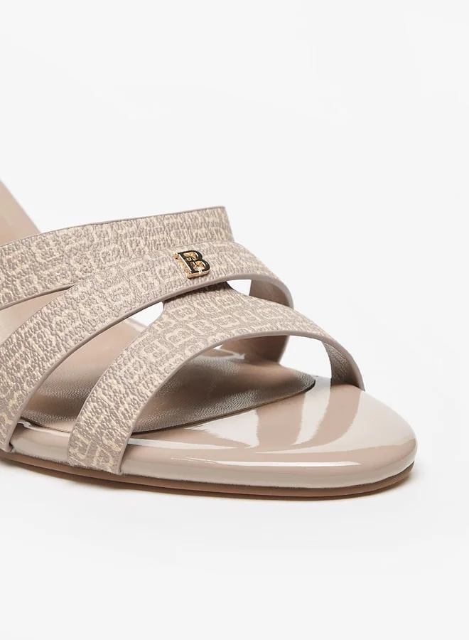 Flora Bella By Shoexpress Monogram Print Slip-On Sandals with Stiletto Heels