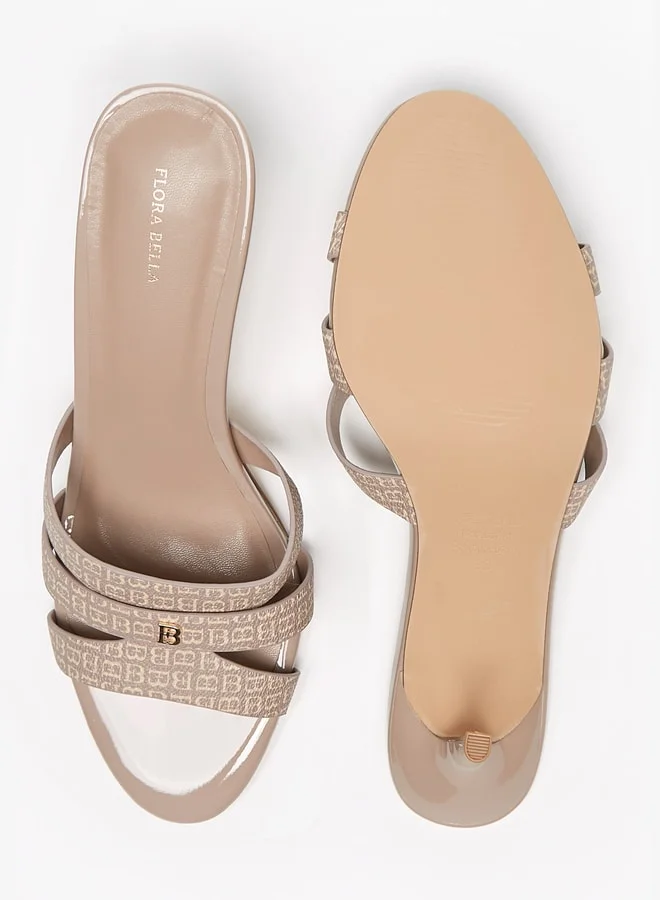 Flora Bella By Shoexpress Monogram Print Slip-On Sandals with Stiletto Heels