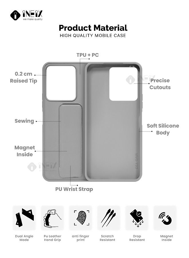 إينيكس جراب حماية 3 في 1 مغناطيسي ذو مسند للهاتف وسوار لأصابع اليد لهاتف فيفو‎ ‎ Y35-رمادي - Image 2