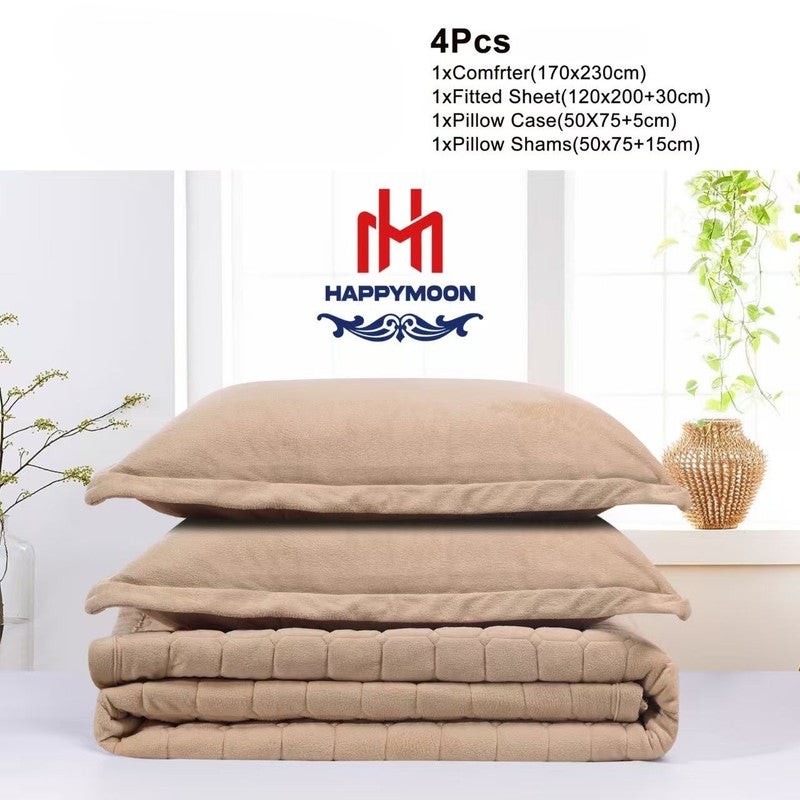 HAPPYMOON طقم لحاف مخملي - 4 قطع ، يناسب 170 × سرير مفرد 230 سم | ناعم ودافئ ومريح - Image 2