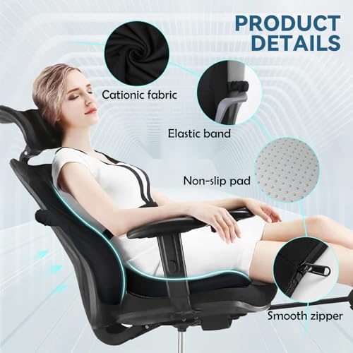 JIPORIER Seat Cushion & Lumbar Support Pillow Set for Office Chair, Ergonomic Pillow for Sciatica Pain Relief, Memory Foam Back Support Pillow & Chair Cushion for Car seat, Desk Chair (Black) - Image 2
