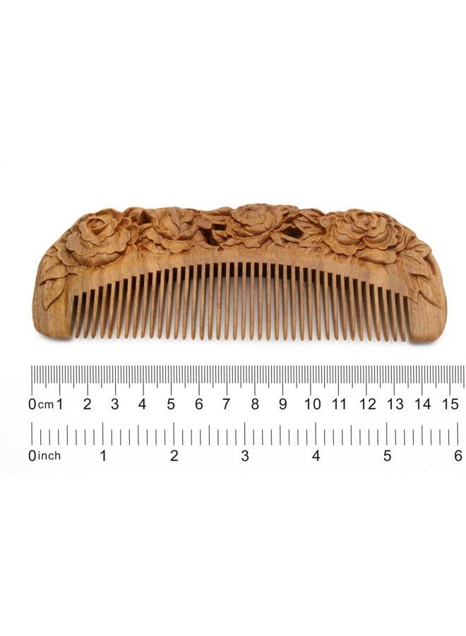 YOY Handmade Carved Natural Sandalwood Hair Comb - Anti-static No Snag Brush for Men's Mustache Beard Care Anti Dandruff Women Girls Head Hair Accessory (HC1006) - Image 2