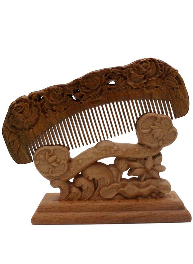 YOY Handmade Carved Natural Sandalwood Hair Comb - Anti-static No Snag Brush for Men's Mustache Beard Care Anti Dandruff Women Girls Head Hair Accessory (HC1006) - Image 5