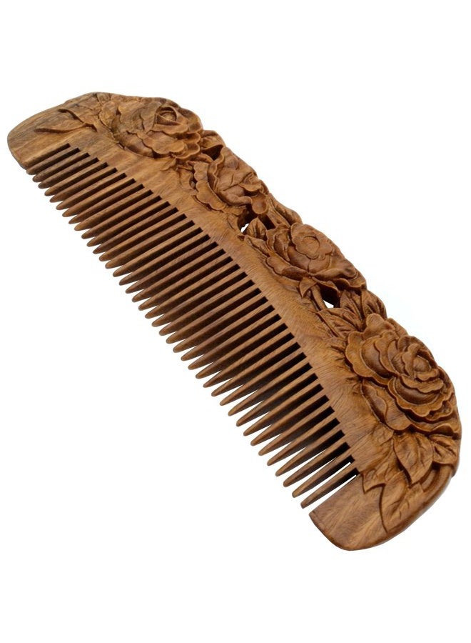 YOY Handmade Carved Natural Sandalwood Hair Comb - Anti-static No Snag Brush for Men's Mustache Beard Care Anti Dandruff Women Girls Head Hair Accessory (HC1006) - Image 1