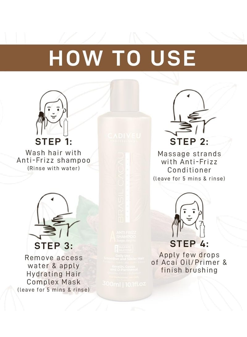 Brasil Cacau Anti-Frizz Sulfate-Free Shampoo - 300ml for Hydrated, Smooth Hair - Image 3
