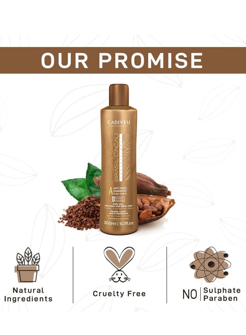 Brasil Cacau Anti-Frizz Sulfate-Free Shampoo - 300ml for Hydrated, Smooth Hair - Image 5