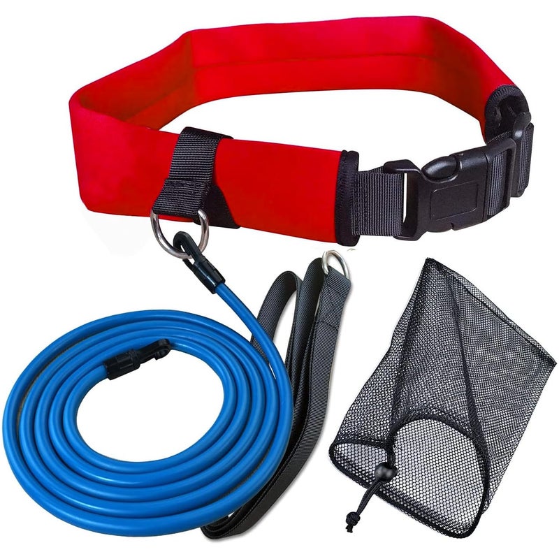 UCEDER Swim Tether Stationary Swimming,Swim Resistance Belt, Swim Bungee Training Belt, Pool Swim Trainer Belt Harness,Great for Swim Training & Exerciseï¼ˆRed