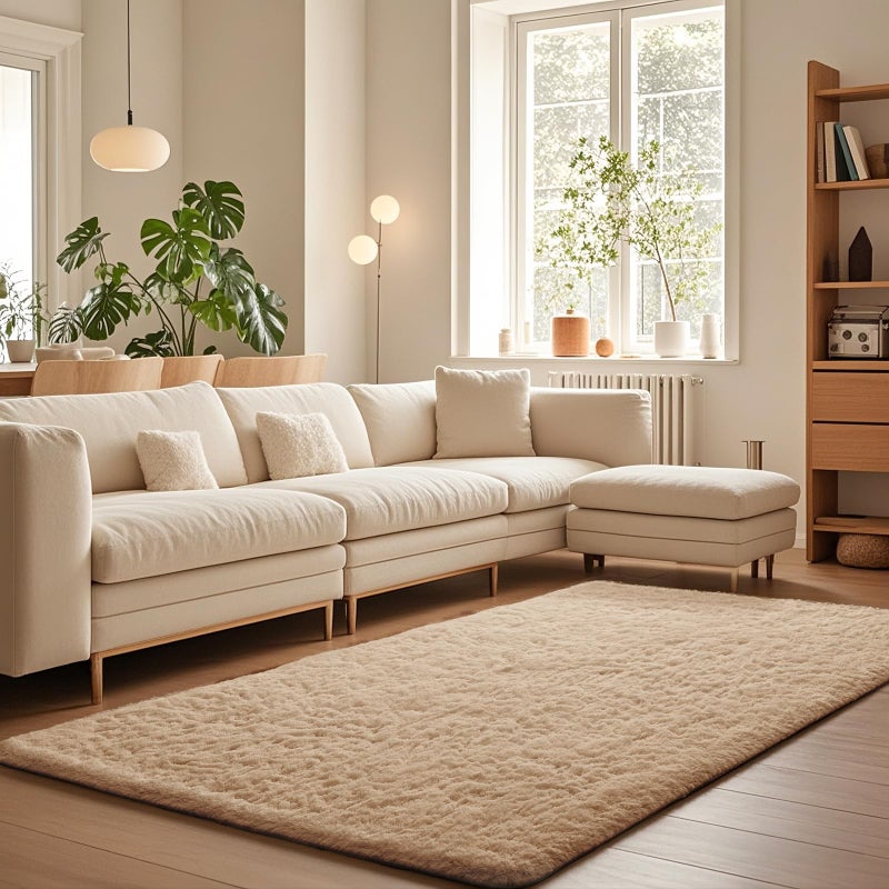 Ophanie Beige Rugs for Living Room Bedroom, 5x8 Fluffy Fuzzy Furry Carpet, Plush Soft Shaggy Bedside Indoor Floor Area Rug for Kids Girls Boys Baby Teen Dorm Nursery Home Decor Aesthetic - Image 1