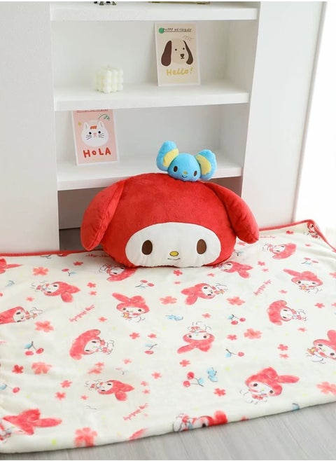 Cartoon Sanrio Melody 2-in-1 pillow flannel blanket set, suitable for plane and train travel, camping or office nap blanket (blanket size 150cmx100cm)