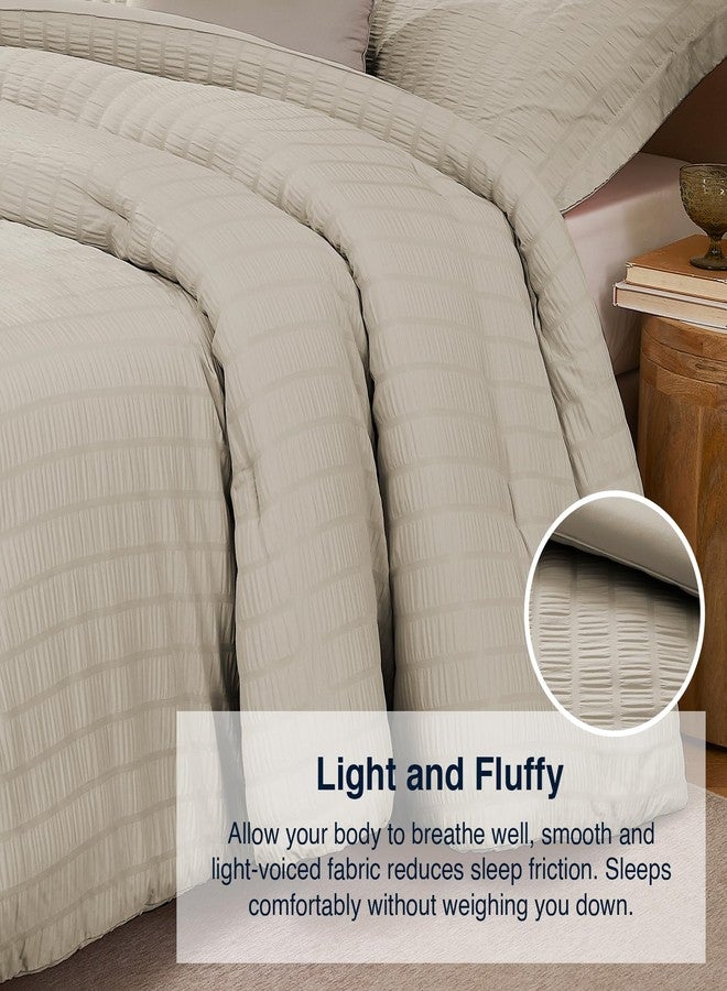 Quataly Oatmeal Full Comforter Set - 3 Pieces Seersucker Lightweight Bedding Comforter Sets (1 Soft Fluffy Comforter & 2 Pillowcases) - All Seasons Cozy Modern Bed Sets - Image 4
