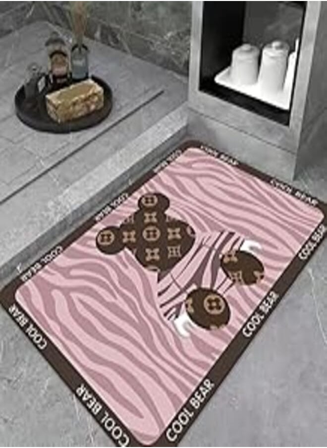 LESTER LESTER Anti-Slip Bathroom Mat rectangle shape cool bear design pink and brown 50x80cm 