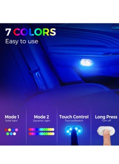 KASTWAVE 2 Pcs Car Led Interior Lights 7 Colors Ambient Lighting Car Interior Lights Car Led Lights Interior Wireless Led Lights for Car Interior Car Lights Inside Car USB Rechargeable Interior Lights  - Image 5