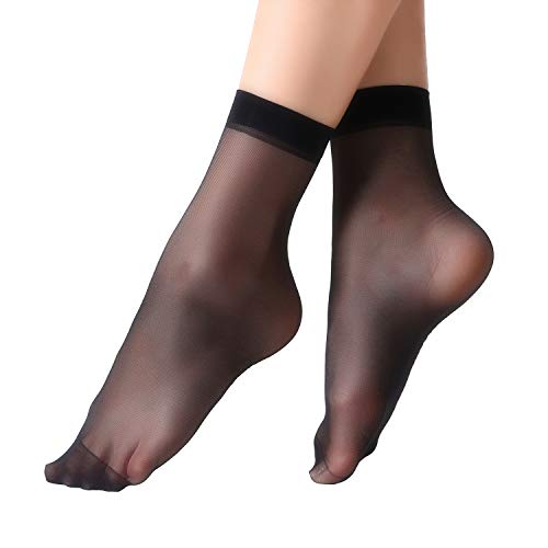 MANZI 12 Pairs Nylon Pantyhose Socks Ankle Sheer Hosiery One Size Black - Image 1