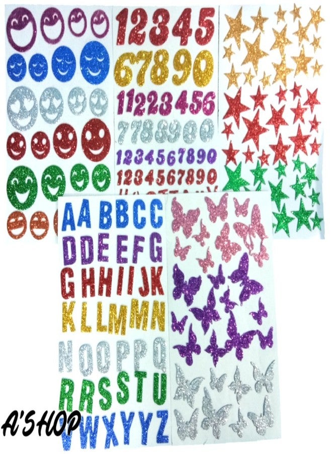 A'SHOP EVA Wall Sticker (Multicolour, Medium), Set of 5 Sheets- Alphabets, Butterflies, Stars, Numeric's and Smileys - Image 1