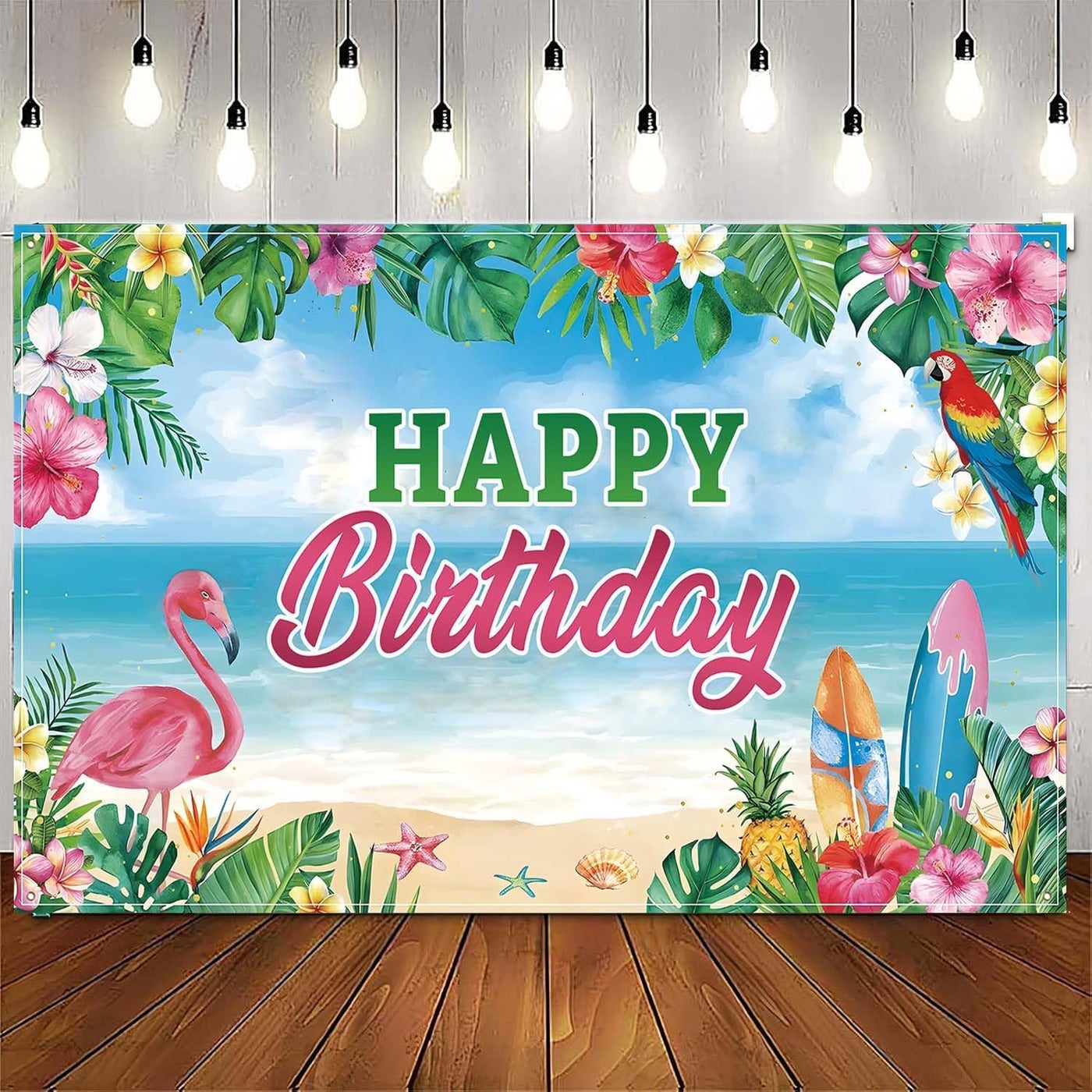 ARS Graphics ARS Graphics Summer Birthday Backdrop - Hawaiian Flamingo Party Decorations Banner 5x3 Feet