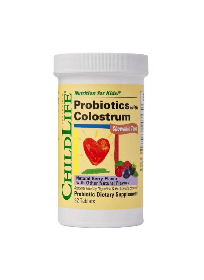 CHILDLIFE ESSENTIALS ChildBiotics with Colostrum- Probiotics for Kids, Probiotics for Digestive Health, Chewables, Children's Probiotic, Colostrum for Kids, Gluten Free - Natural Berry, 92 Tablets  - Image 1