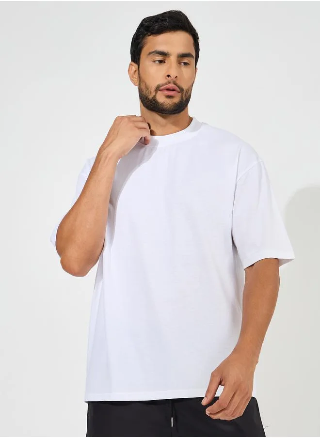 ستايلي Pack of 2 - Oversized Mock Neck Ribbed T-Shirt with Short Sleeves