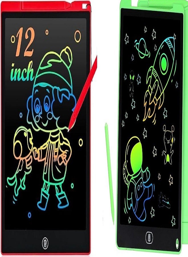 2 Pack 12 Inch LCD Writing Tablet for Kids, Colorful Doodle Board Drawing Pad for Kids, Electronic Drawing Board Erasable & Reusable, LCD Drawing Tablet for Kids Toddler Toys Gifts - Red & Green  - Image 1