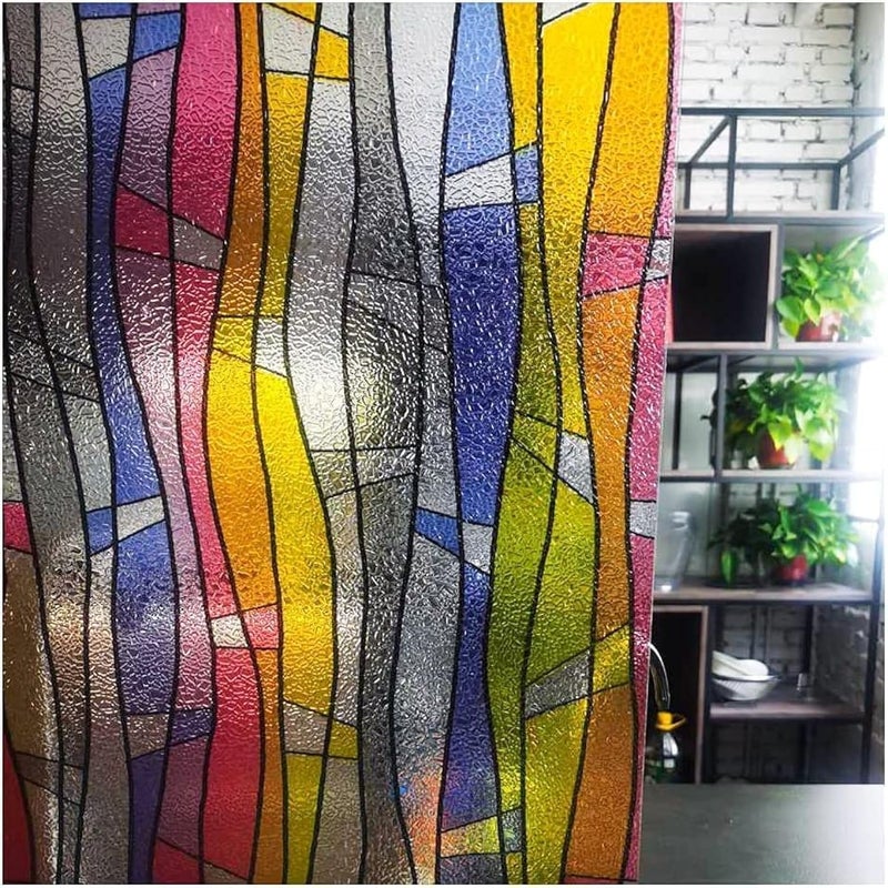LAVOUP Window Film Privacy Static Cling Stained Glass Film 3D Decorative Colorful Removable Glass Window Sticker Heat Insulation Vinyl Window Foil for Home 354 X 787 Inch