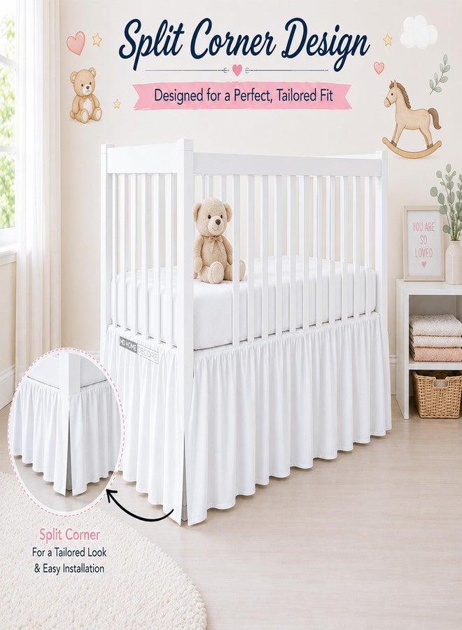 MD Home Decore Crib Bed Skirt Dust Ruffle with Split Corners Cotton, 14" Drop, White - Image 2