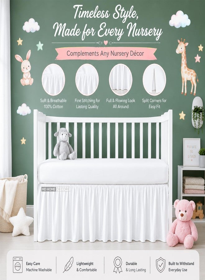 MD Home Decore Crib Bed Skirt Dust Ruffle with Split Corners Cotton, 14" Drop, White - Image 5
