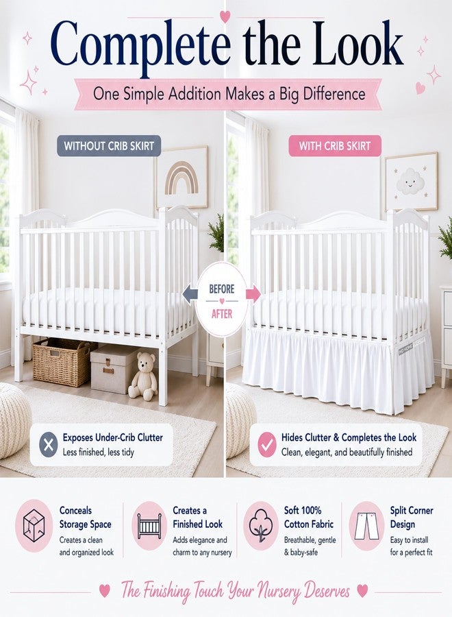 MD Home Decore Crib Bed Skirt Dust Ruffle with Split Corners Cotton, 14" Drop, White - Image 4