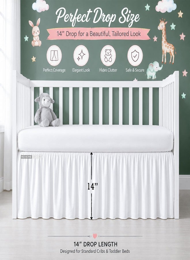 MD Home Decore Crib Bed Skirt Dust Ruffle with Split Corners Cotton, 14" Drop, White - Image 3