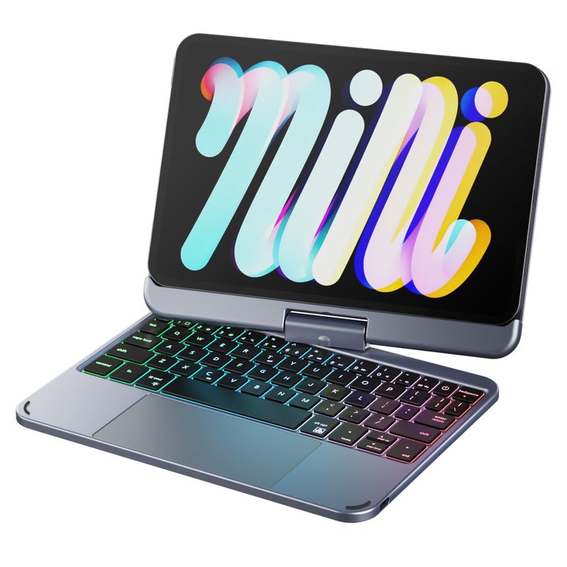 doqo iPad mini 7Mini 6 Keyboard case 20212024 Generation 83 inch with Touch trackpad 7 Colors Wireless Backlit 360 Rotatable Slim Protective Cover Folio Gray - Image 2