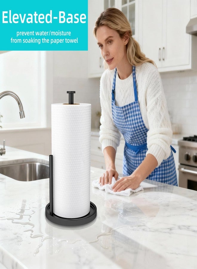 STWWO Paper Towel Holder Countertop, Standing Paper Roll Holder with Anti Slip Weighted Base, Stainless Steel Freestanding Paper Towel Holder for Kitchen, Black - Image 3