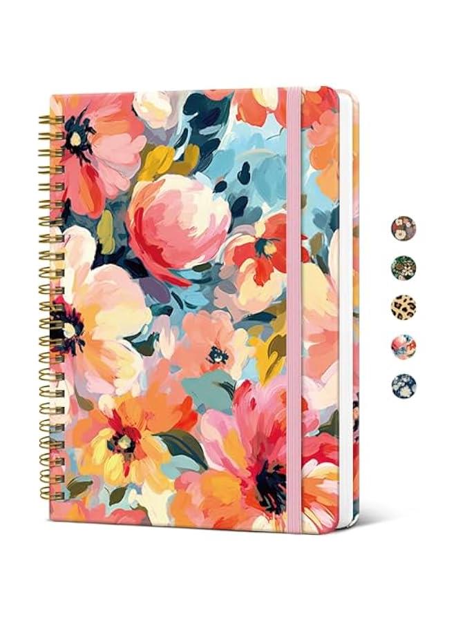 Arabest Lined Spiral Journal Notebook for Women, Cute A5 College Ruled Hardcover Notebook for Work & Note Taking, Aesthetic Pretty Journal for Writing, 140 s, Pastel Garden - Image 1