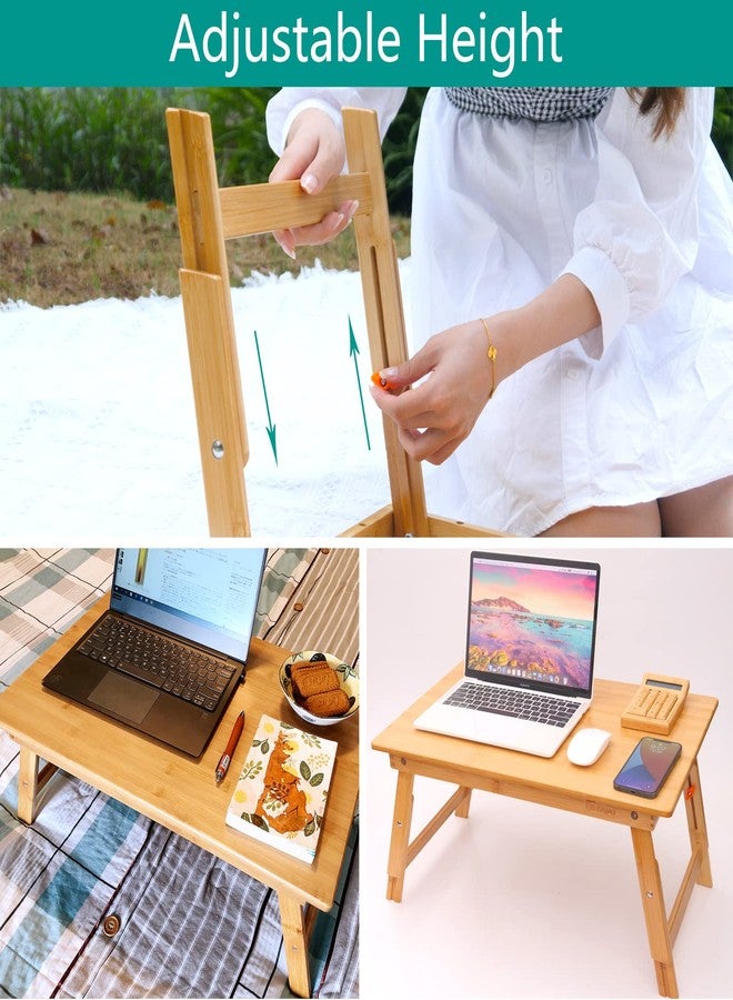 COIWAI Lap Desk for Bed, Bamboo Laptop Low Table with Foldable Adjustable Height, Bed Table Floor Tray,Portable Picnic Desk,Serving Breakfast Tea Coffee, Notebook Stand for Bed Couch Floor - Image 3
