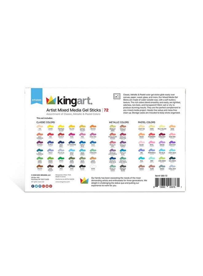 KINGART 58072 Gel Stick Set Artist Pigment Crayons 72 Unique Colors Water Soluble Creamy And Odorless Use On Paper Wood Canvas And More - Image 4