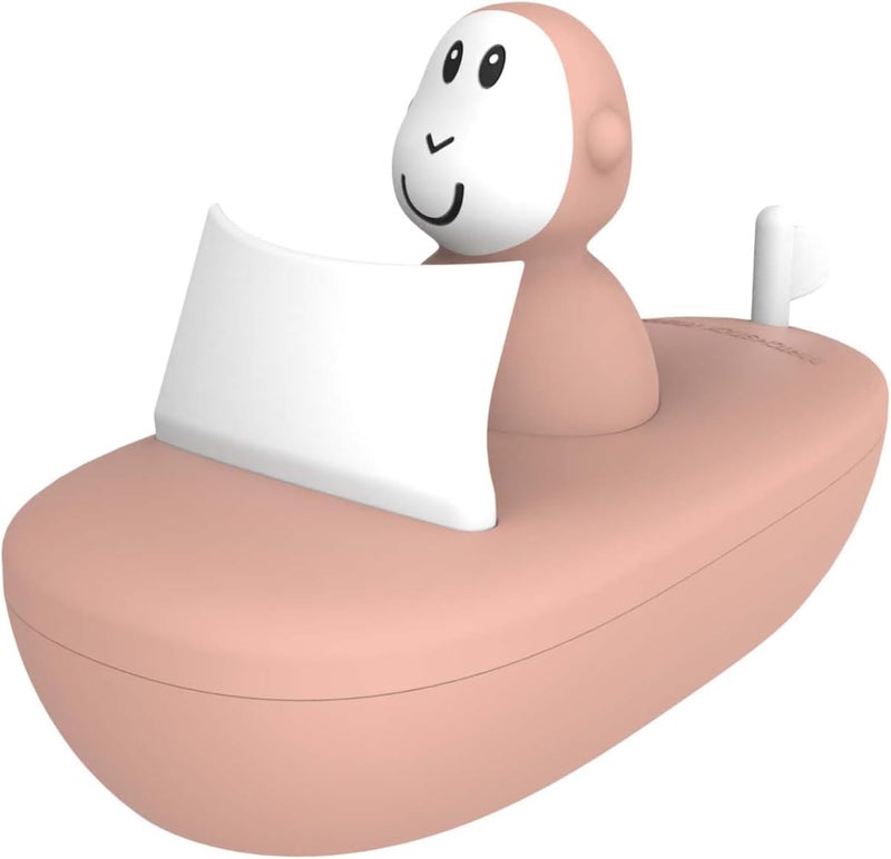 Matchstick Monkey, Easy To Grip, Sensory Learning, Antimicrobial Baby Bath Toy - Bathtime Boat Set (1 Wobbler + 1 Boat), 12 Months Old+, Dusty Pink - Image 1
