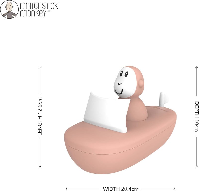Matchstick Monkey, Easy To Grip, Sensory Learning, Antimicrobial Baby Bath Toy - Bathtime Boat Set (1 Wobbler + 1 Boat), 12 Months Old+, Dusty Pink - Image 2