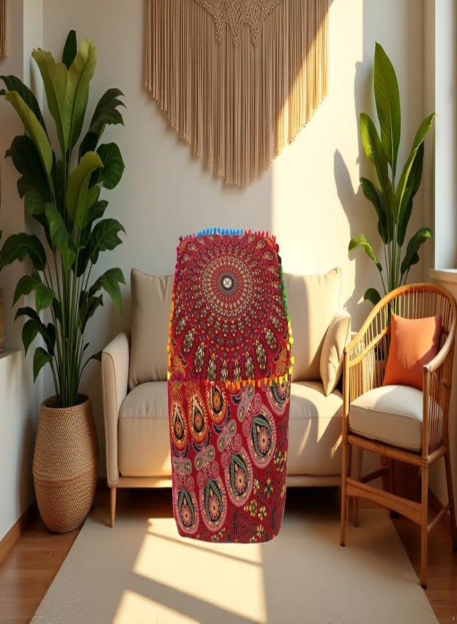 CRAFT KALA Square Mandala Handblock Print Cotton Ottoman Poufs Unstuffed-Square Floor Cushion Footrest Cover for Living Room, Bedroom Square Cushion Cover (18X18X14 inches, Red Mirchi) - Image 3
