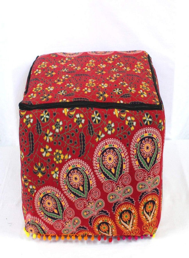 CRAFT KALA Square Mandala Handblock Print Cotton Ottoman Poufs Unstuffed-Square Floor Cushion Footrest Cover for Living Room, Bedroom Square Cushion Cover (18X18X14 inches, Red Mirchi) - Image 5