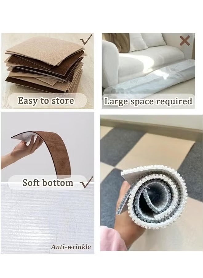HQ-GAMING - Self Adhesive Carpet Tiles Anti-Slip Reusable Carpet Squares Peel and Stick Carpet Squares with Padding Attached Floor Tile Easy Install DIY for Bedroom Living Room (White 6pcs) - Image 1