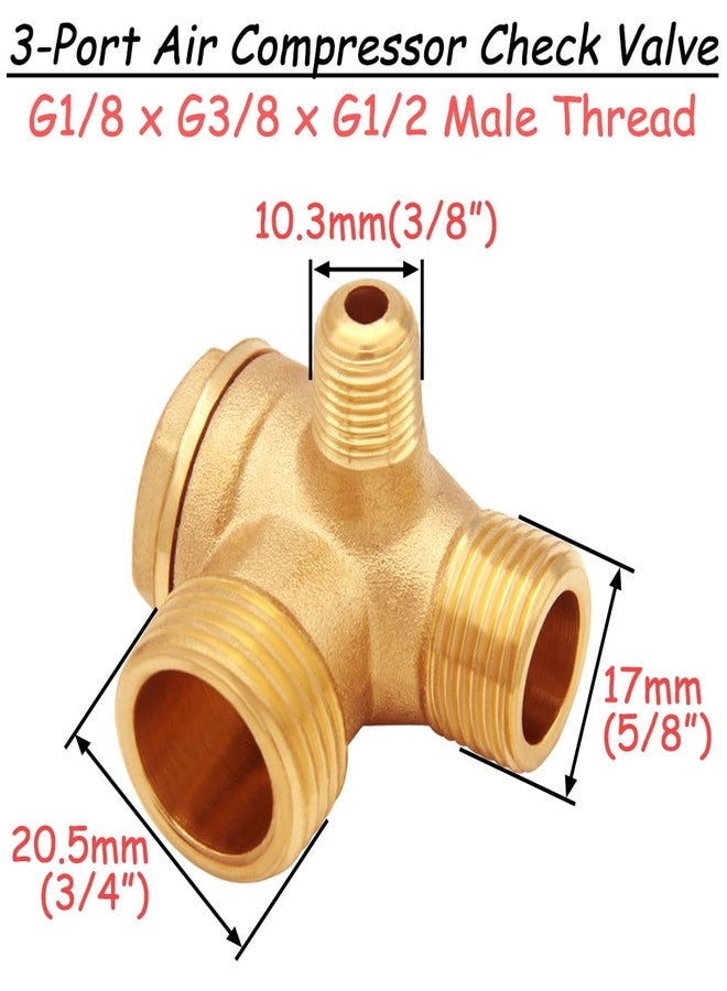 Uenede Solid Brass 3-Port Air Compressor Check Valve G1/8" x G3/8" x G1/2" Male Threaded Tube Connector Non-Return Valve - Image 2